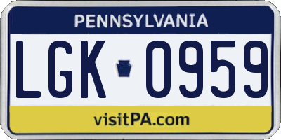 PA license plate LGK0959