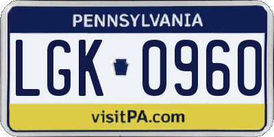 PA license plate LGK0960