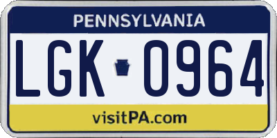 PA license plate LGK0964