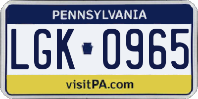 PA license plate LGK0965