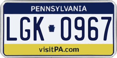 PA license plate LGK0967