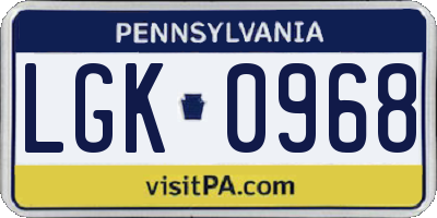 PA license plate LGK0968