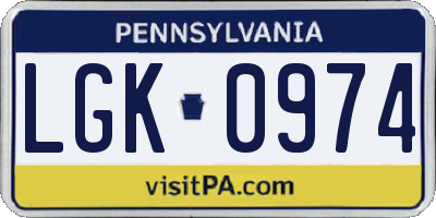 PA license plate LGK0974