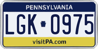 PA license plate LGK0975