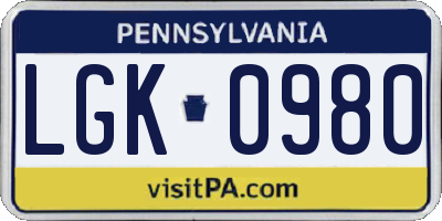 PA license plate LGK0980