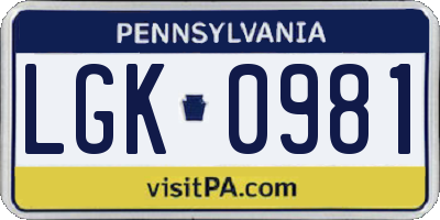 PA license plate LGK0981