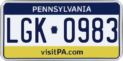 PA license plate LGK0983