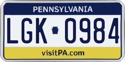 PA license plate LGK0984