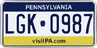 PA license plate LGK0987
