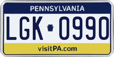 PA license plate LGK0990
