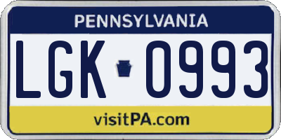 PA license plate LGK0993