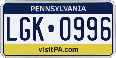 PA license plate LGK0996