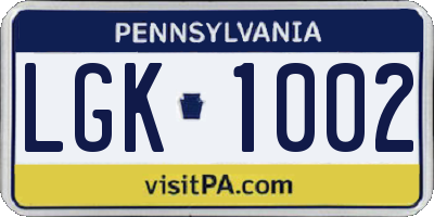 PA license plate LGK1002