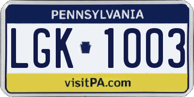 PA license plate LGK1003