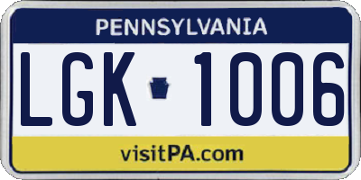 PA license plate LGK1006