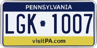 PA license plate LGK1007