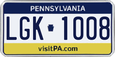 PA license plate LGK1008