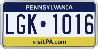 PA license plate LGK1016