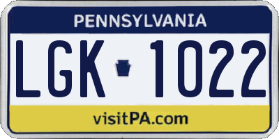 PA license plate LGK1022