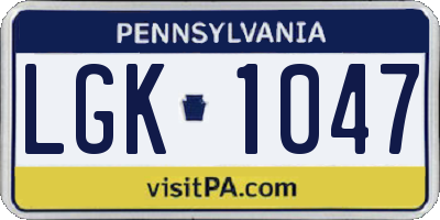 PA license plate LGK1047