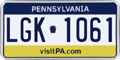 PA license plate LGK1061