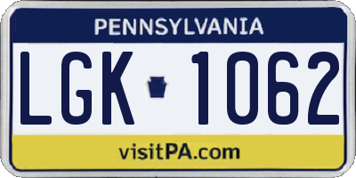 PA license plate LGK1062