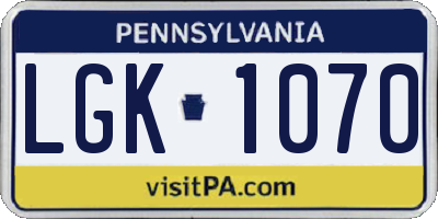 PA license plate LGK1070