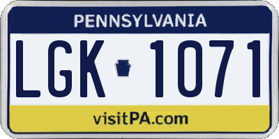 PA license plate LGK1071