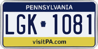 PA license plate LGK1081