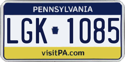 PA license plate LGK1085