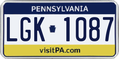 PA license plate LGK1087