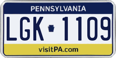 PA license plate LGK1109