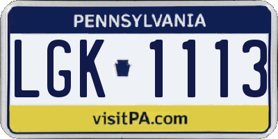 PA license plate LGK1113