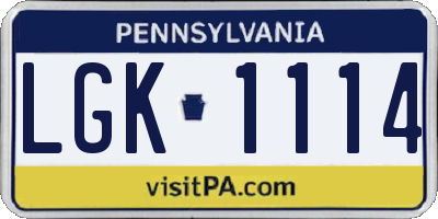 PA license plate LGK1114