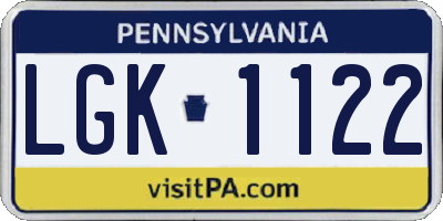 PA license plate LGK1122