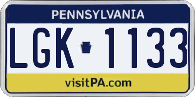 PA license plate LGK1133