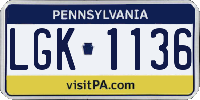 PA license plate LGK1136