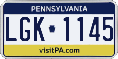 PA license plate LGK1145