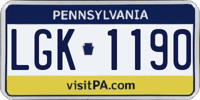 PA license plate LGK1190