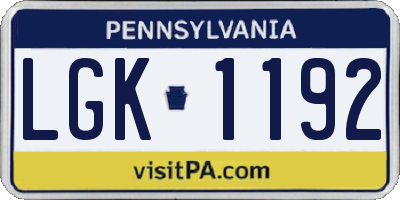 PA license plate LGK1192
