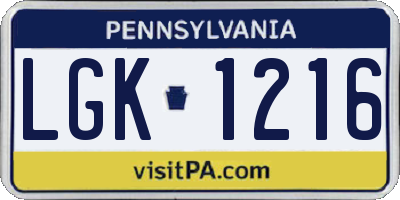 PA license plate LGK1216