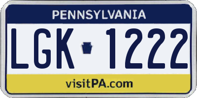 PA license plate LGK1222