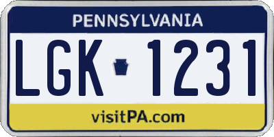 PA license plate LGK1231