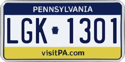 PA license plate LGK1301