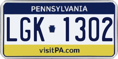 PA license plate LGK1302