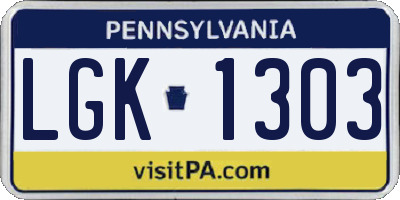 PA license plate LGK1303