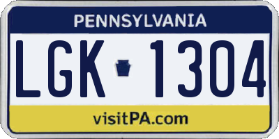 PA license plate LGK1304