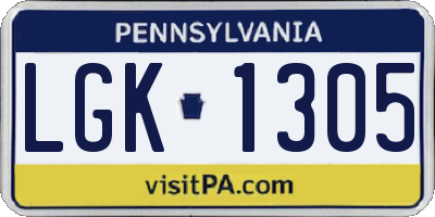PA license plate LGK1305