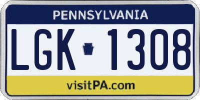 PA license plate LGK1308