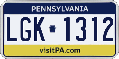 PA license plate LGK1312
